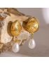 Oceanic Swirl - Gold Freshwater Pearl Drop Earrings